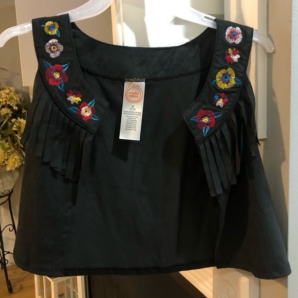 NWOT Wonder Nation Embroidered Floral Fringe Vest Top - Picture 1 of 4